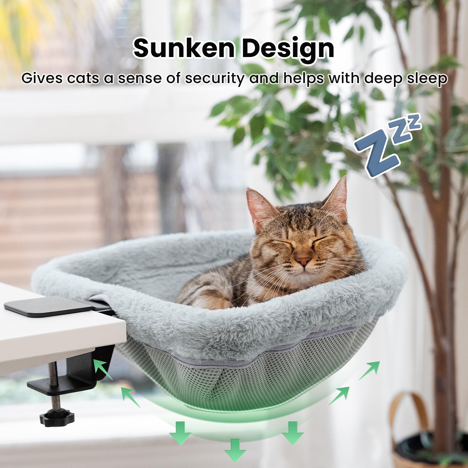 Cama JUNSPOW para gato con diseño hundido, crea sensación de seguridad.