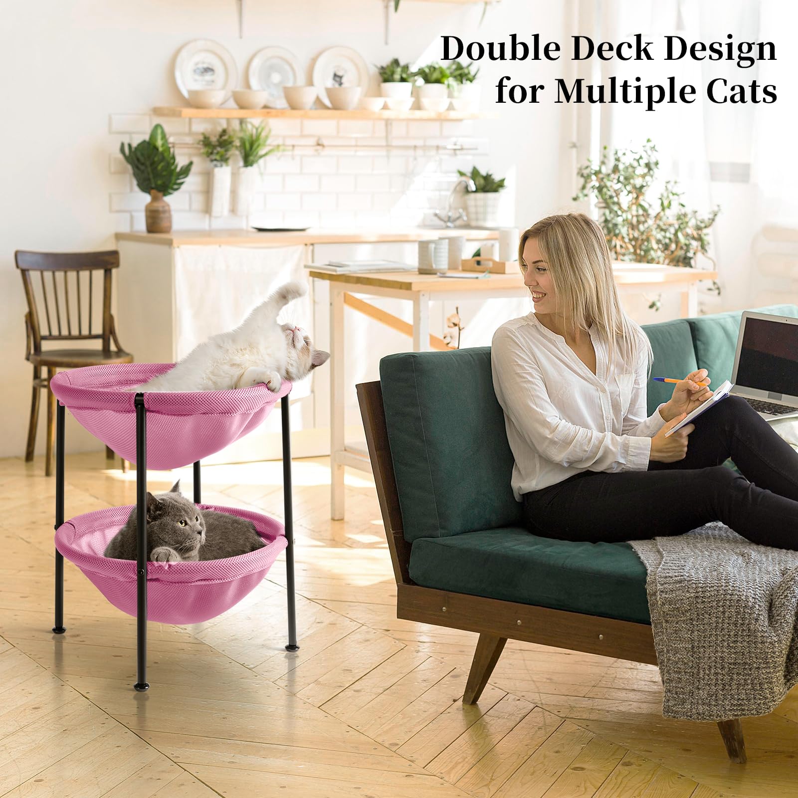 JUNSPOW cama-gatos-rosa-capa-superior: ofrece visión elevada y descanso cómodo para gatos curiosos.