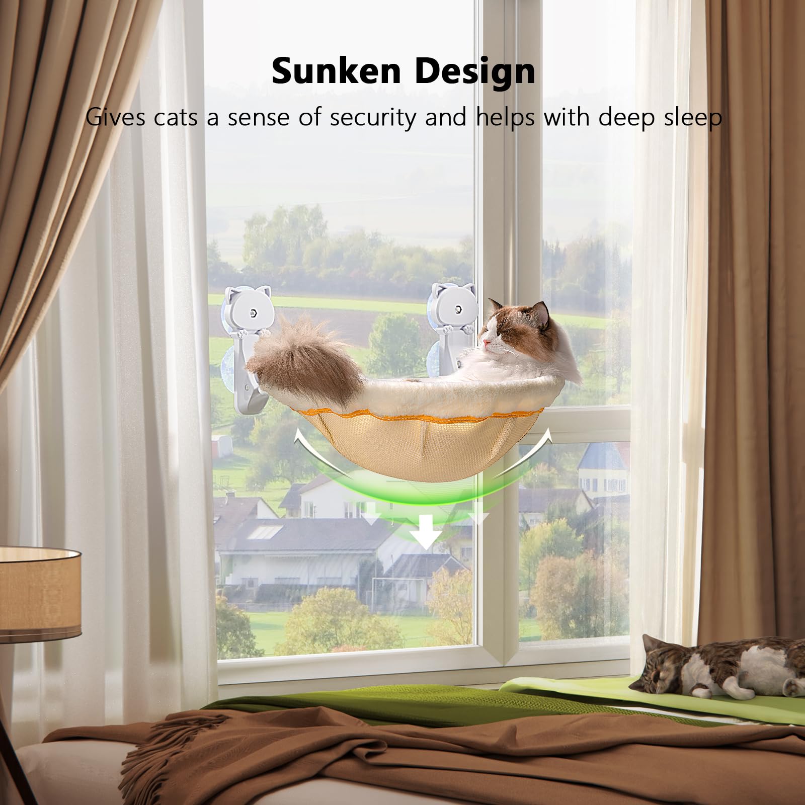 JUNSPOW cama ventana gatos plegable, ahorro de espacio en casa.