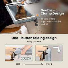 JUNSPOW cama para gato en escritorio con doble anclaje: mayor estabilidad y menos movimiento.