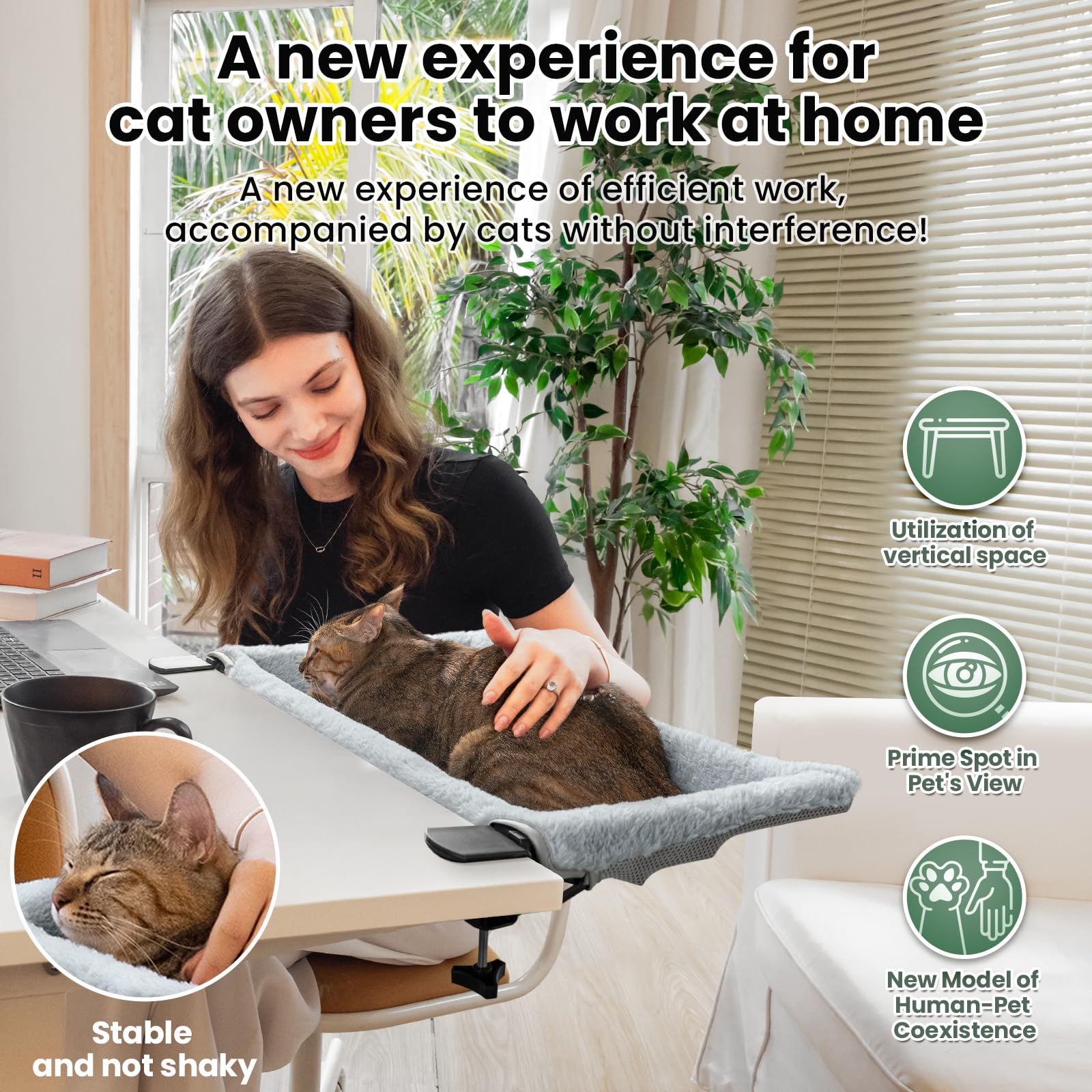 JUNSPOW cama para gato en escritorio hundido: favorece el acurrucamiento y reduce tensiones.