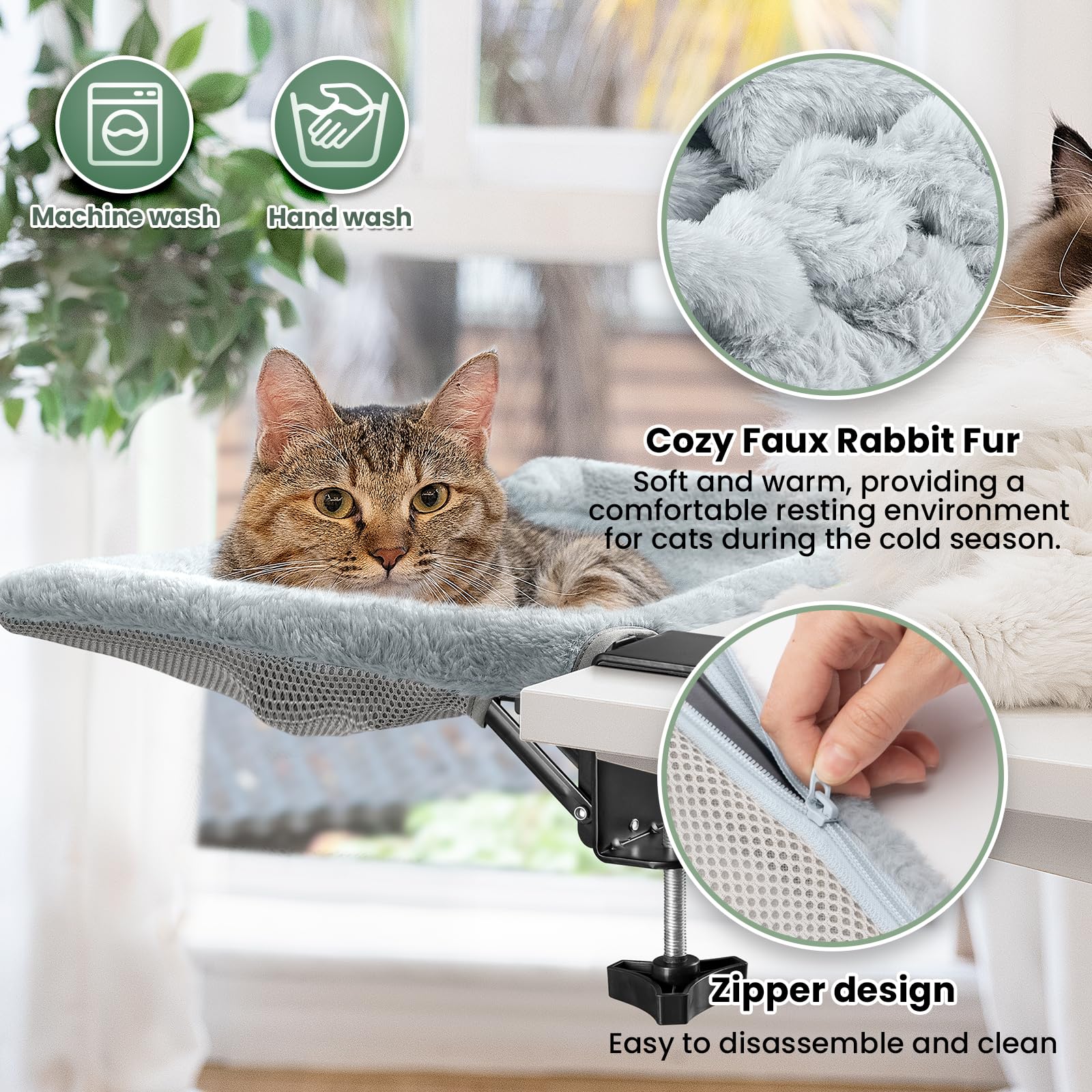 JUNSPOW cama para gato en escritorio con pelo sintético: tacto suave y cálido para noches frías.