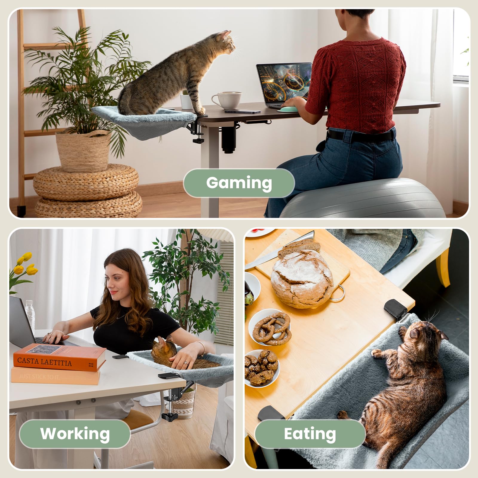 JUNSPOW cama para gato en escritorio plegable con botón: ahorro de espacio rápido.