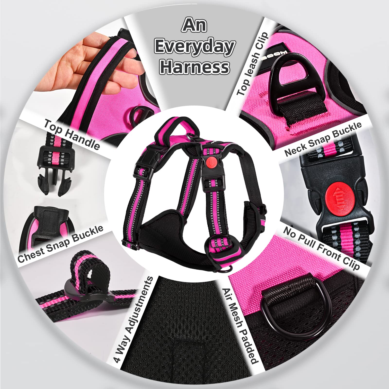 Juqiboom arnés ajustable acolchado rosa ofrece ajuste cómodo durante largas caminatas