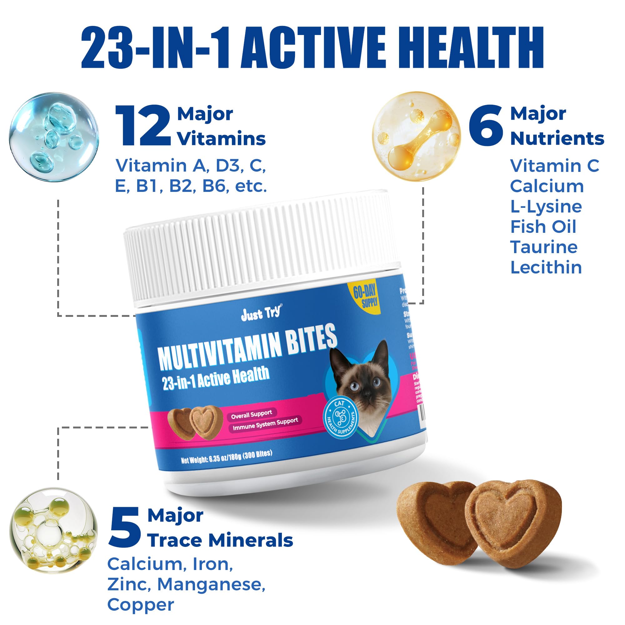 Just Try 23 en 1 Taurina para Gatos: omega-3 para pelaje suave y piel sana