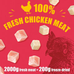 Just Try entrenamiento de gatos con pollo liofilizado como premio.