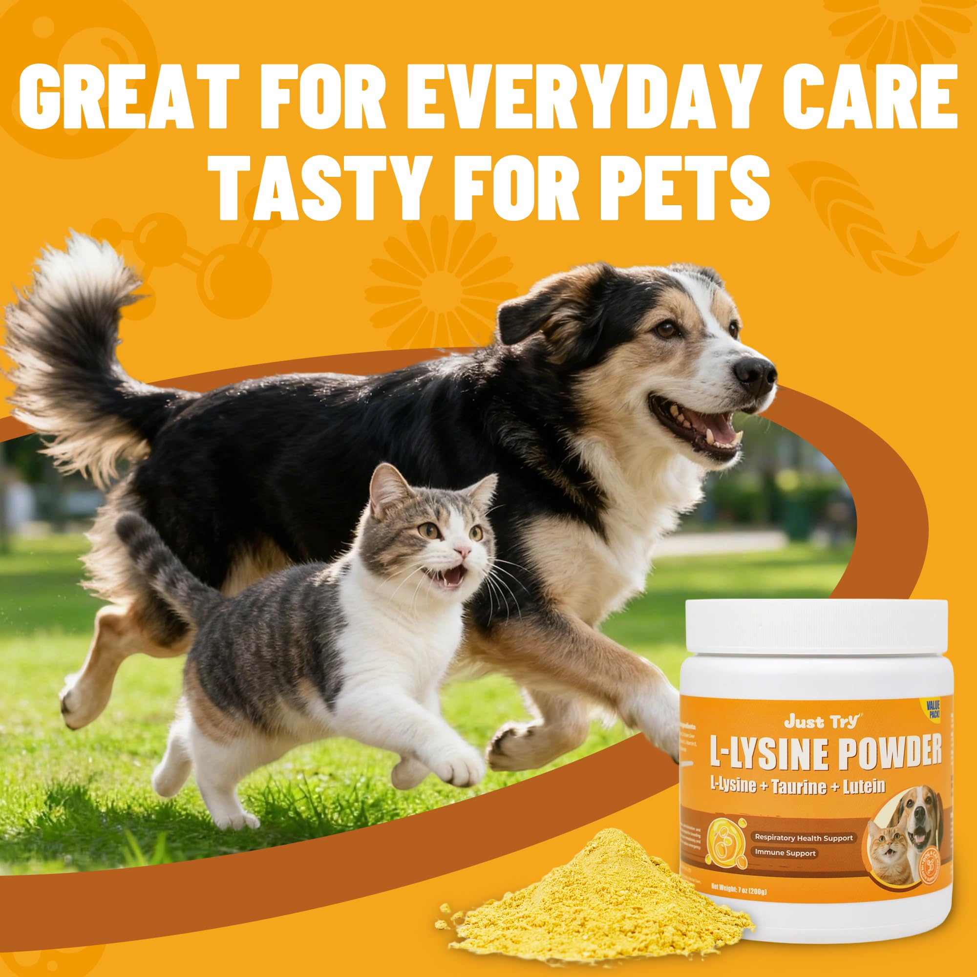 Just Try Lisina, seguridad y pureza en una dosis para gatos.