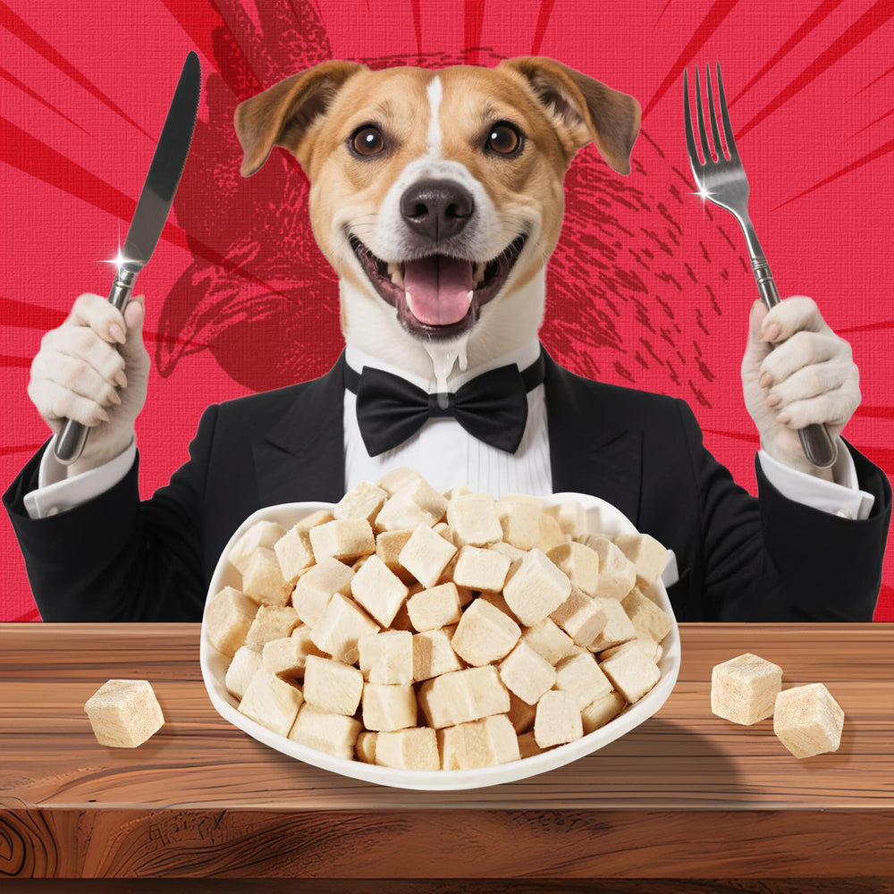 Just Try premios de pollo liofilizado para perros y gatos.