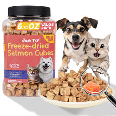 Just Try salmón liofilizado en trozos para perros y gatos.