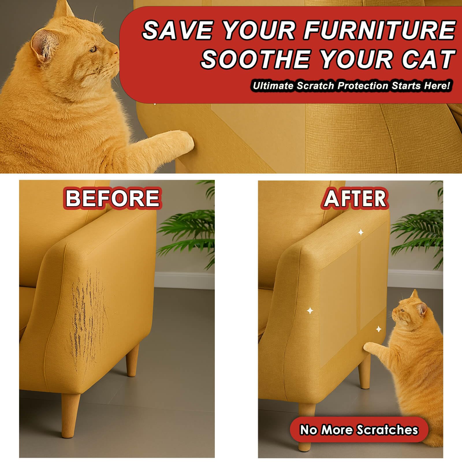 Fácil aplicación de la cinta anti-garras en muebles para entrenamiento del gato.