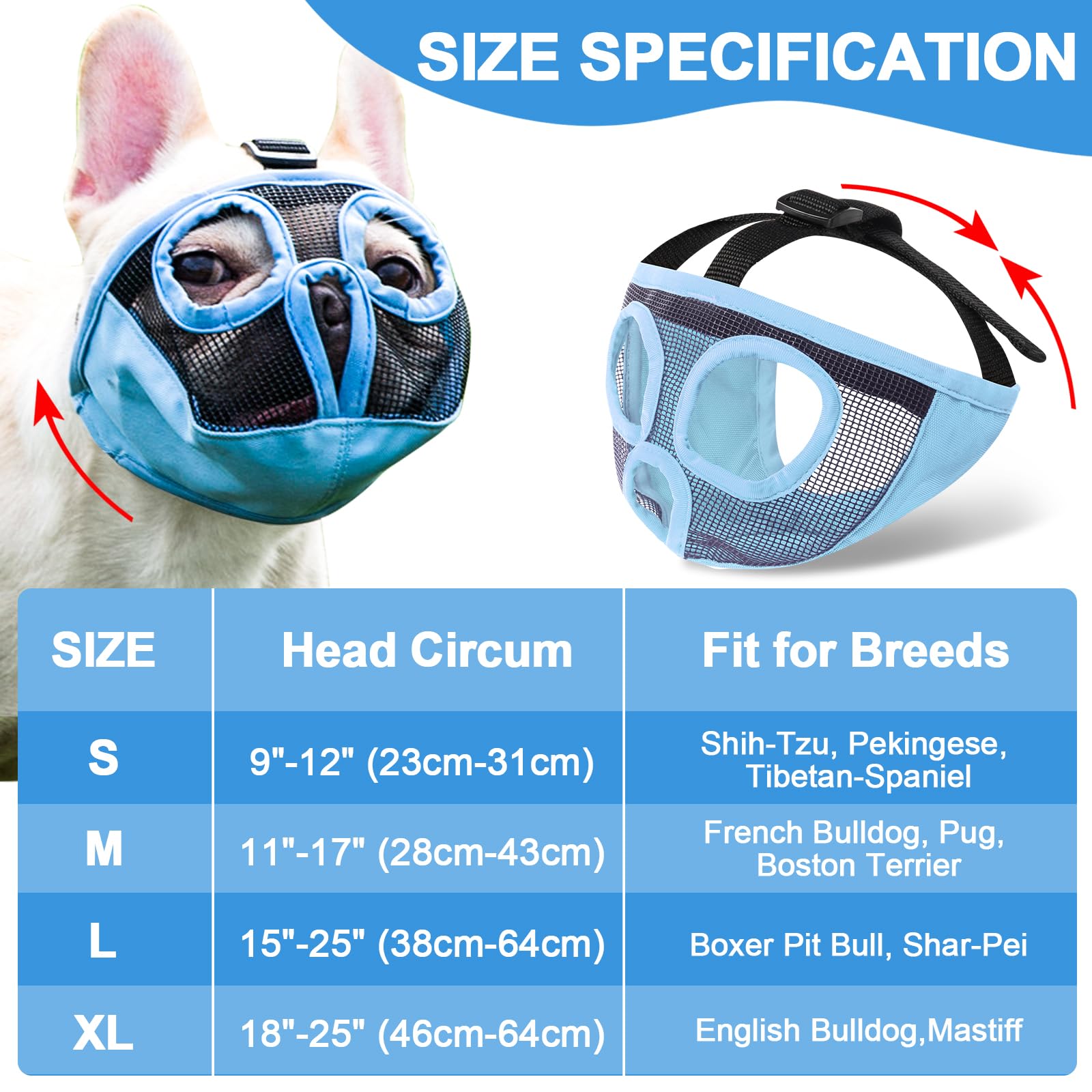 Compatible con razas de hocico corto como Bulldog francés.