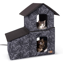 K&amp;H Pet Products casa para gatos exterior de dos pisos, refugio cálido para felinos.