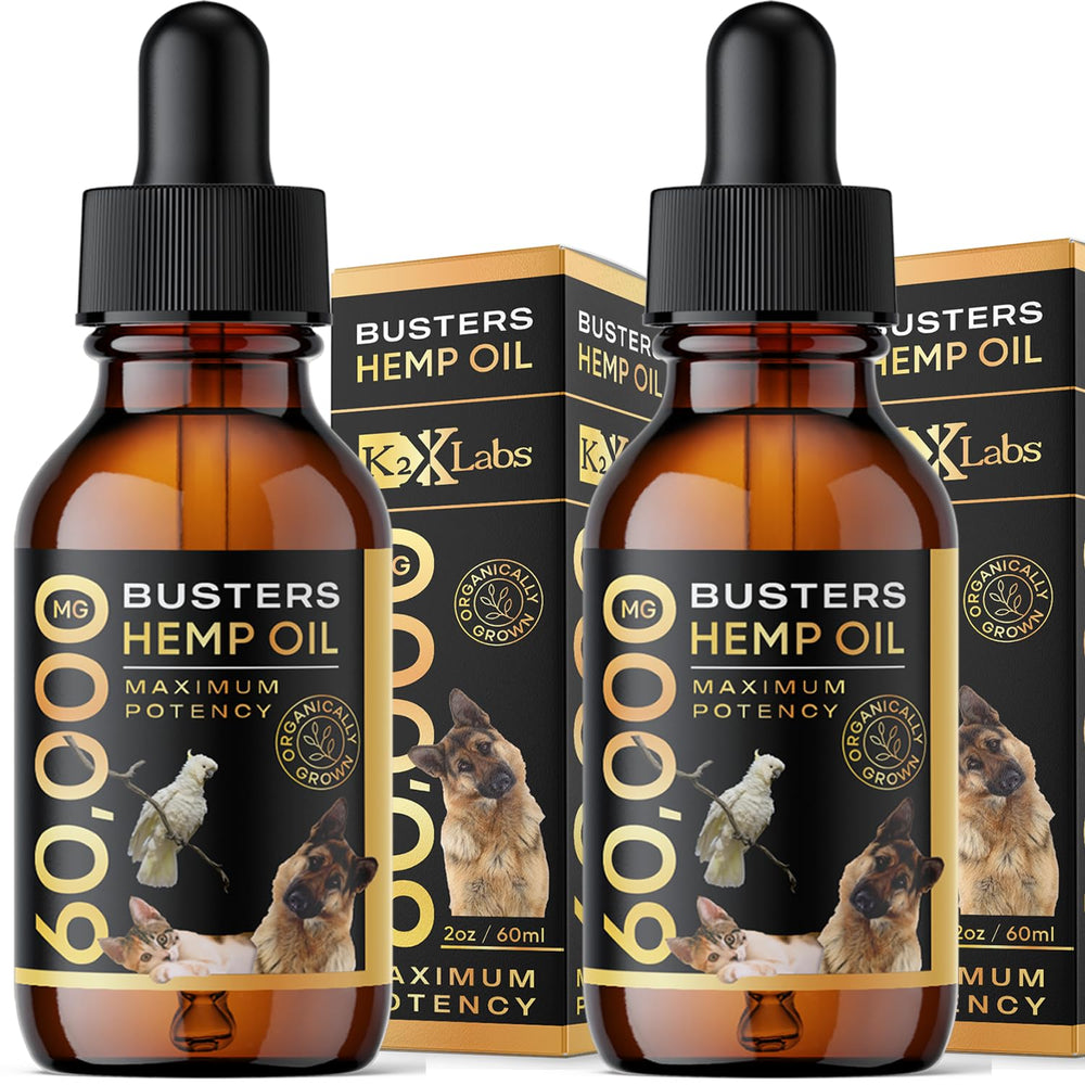 Buster de K2xLabs, botella frontal de aceite de cáñamo orgánico para uso diario en mascotas