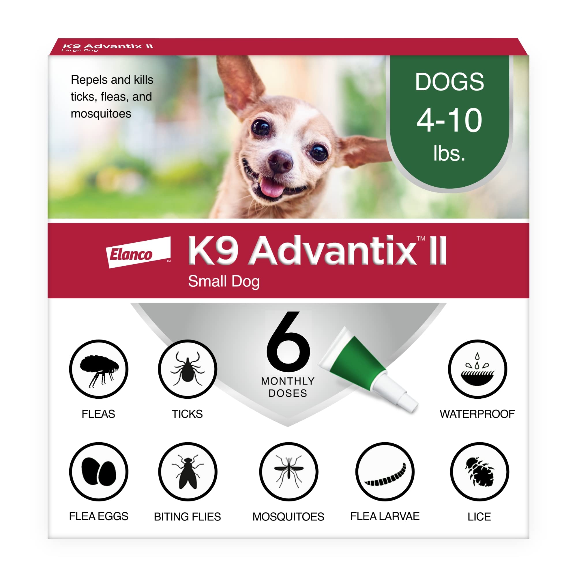 K9 Advantix II para perro pequeño, aplicación tópica que elimina pulgas rápidamente.
