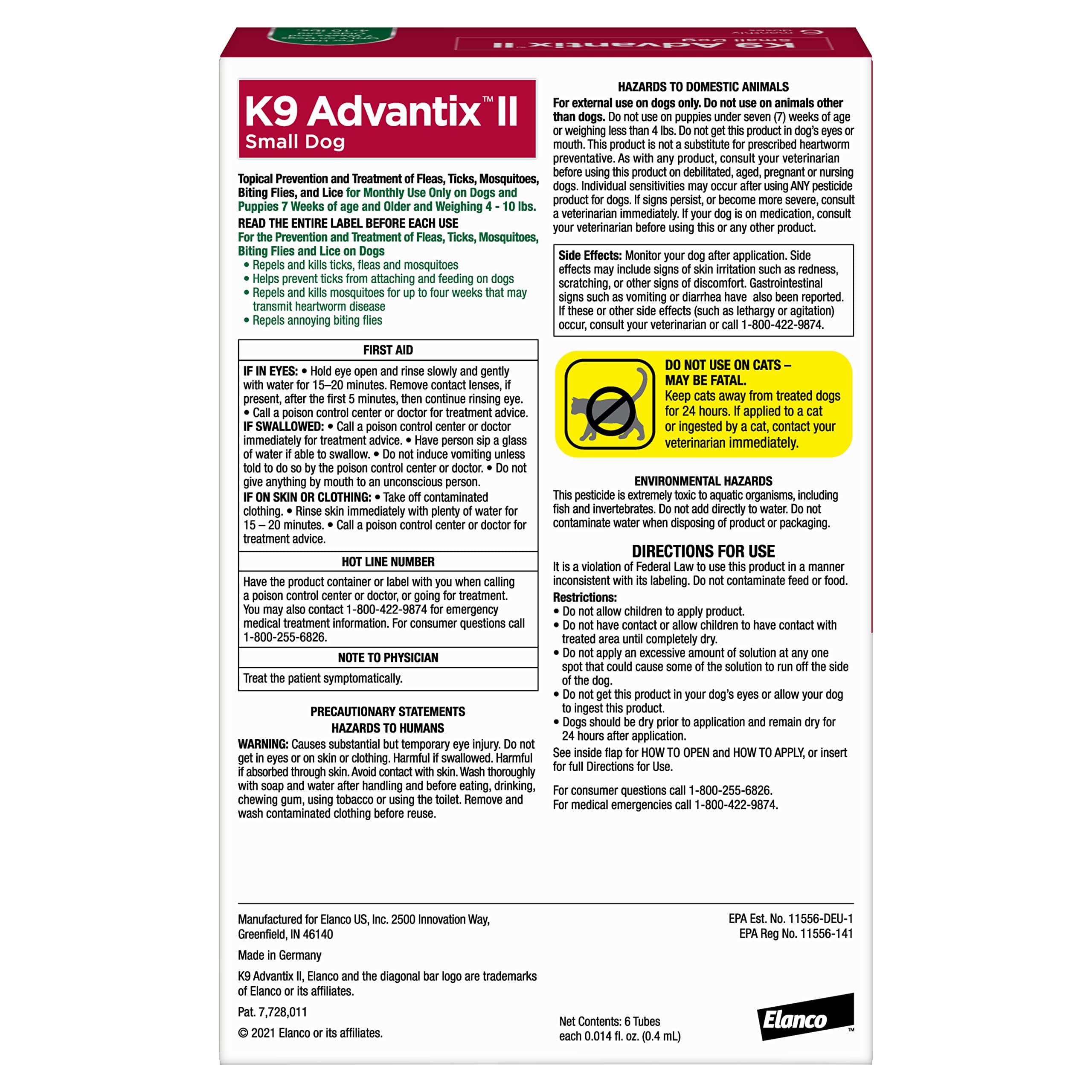 K9 Advantix II en envase de 6 dosis para perros de 4 a 10 libras.