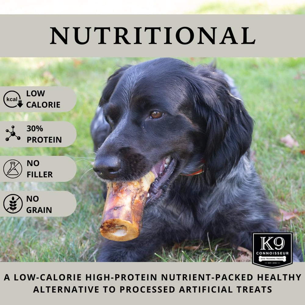 Fórmula natural de K9 Connoisseur con tuétano y sabor ahumado atractivo.