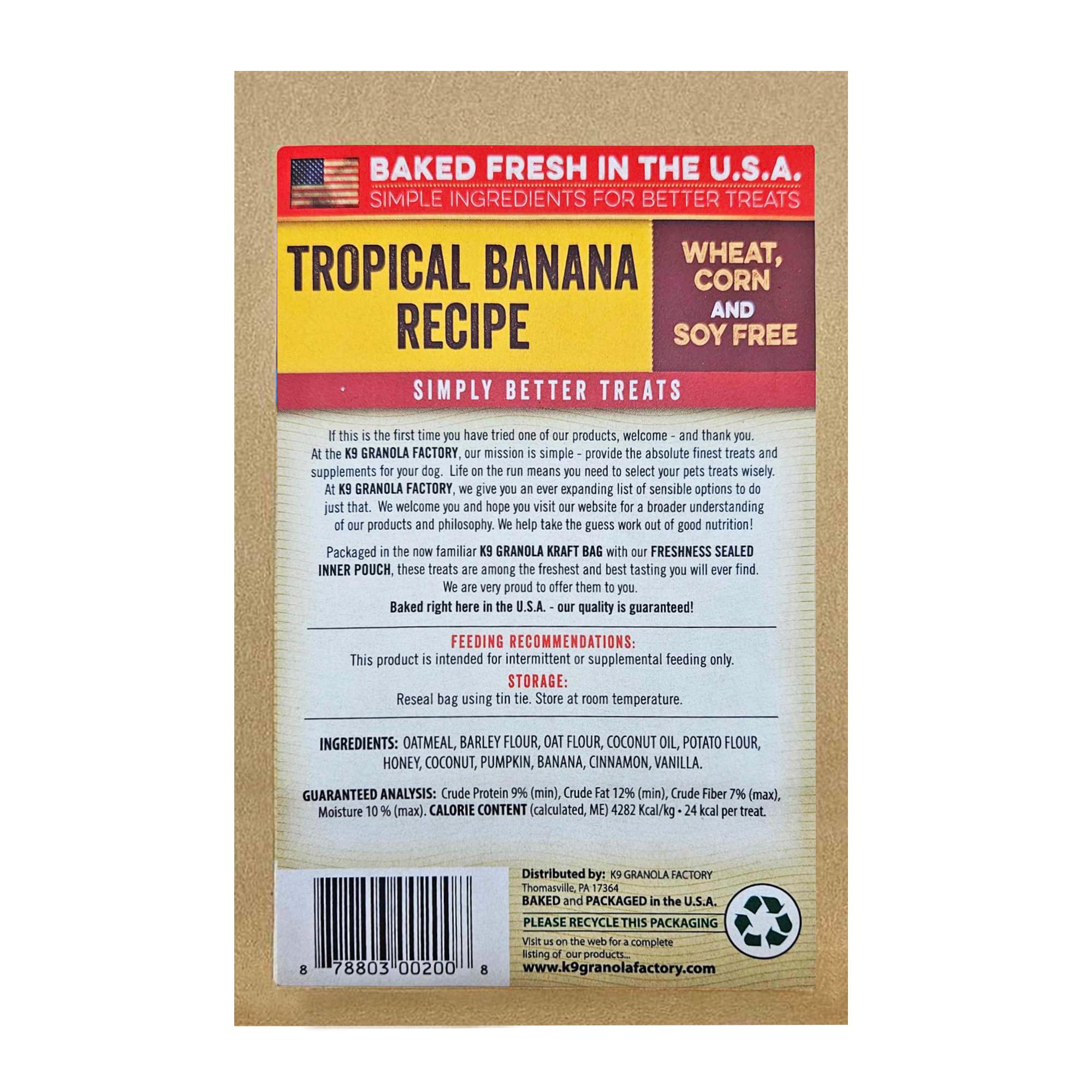K9 Granola Factory banano tropical: sabor delicioso y aporte de potasio para perros.
