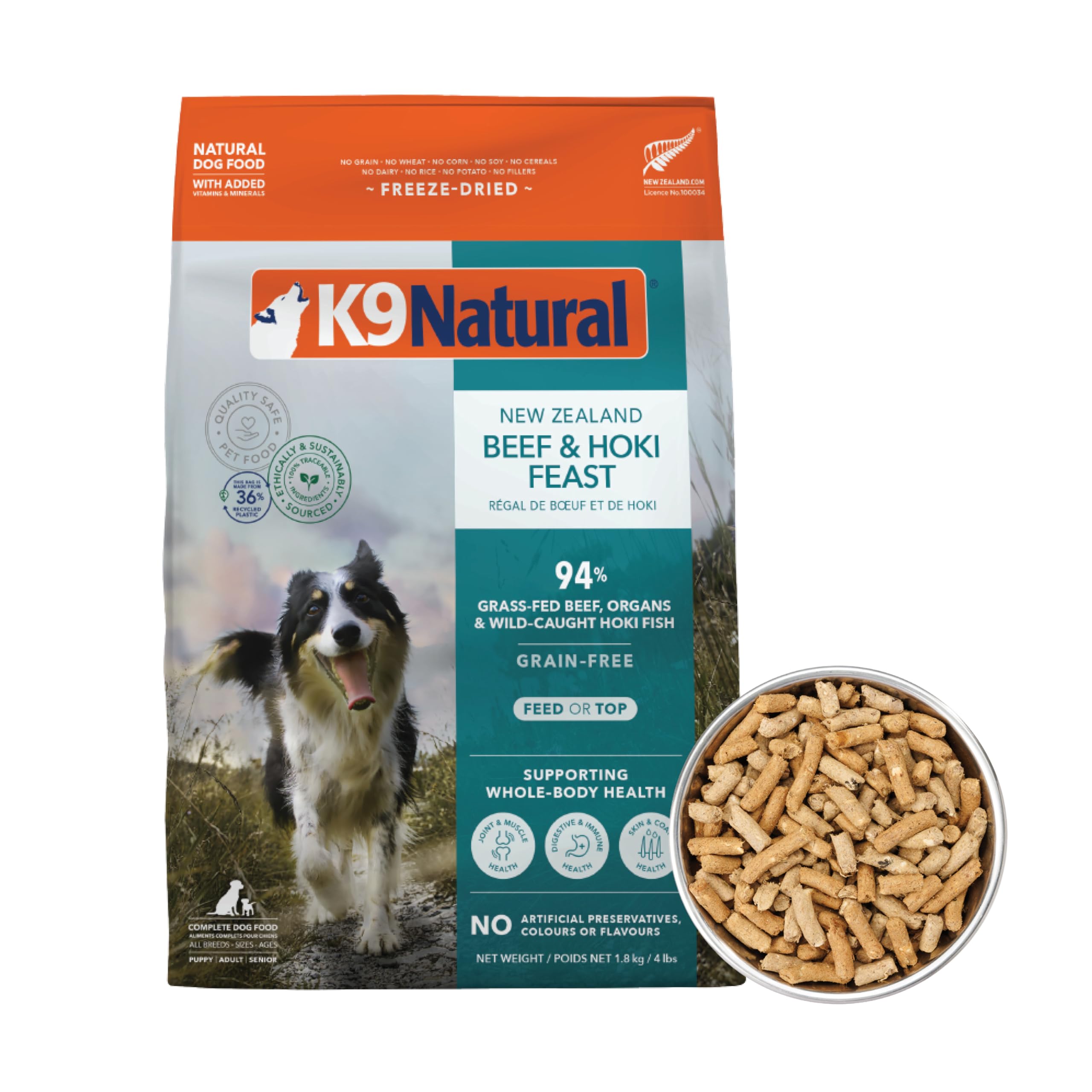 K9 Natural al alimento deshidratado para perros sin granos en envase práctico