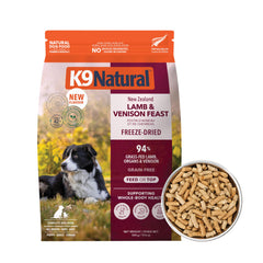 K9 Natural cordero-ciervo seco: fuente proteica para músculos y pelaje saludable.