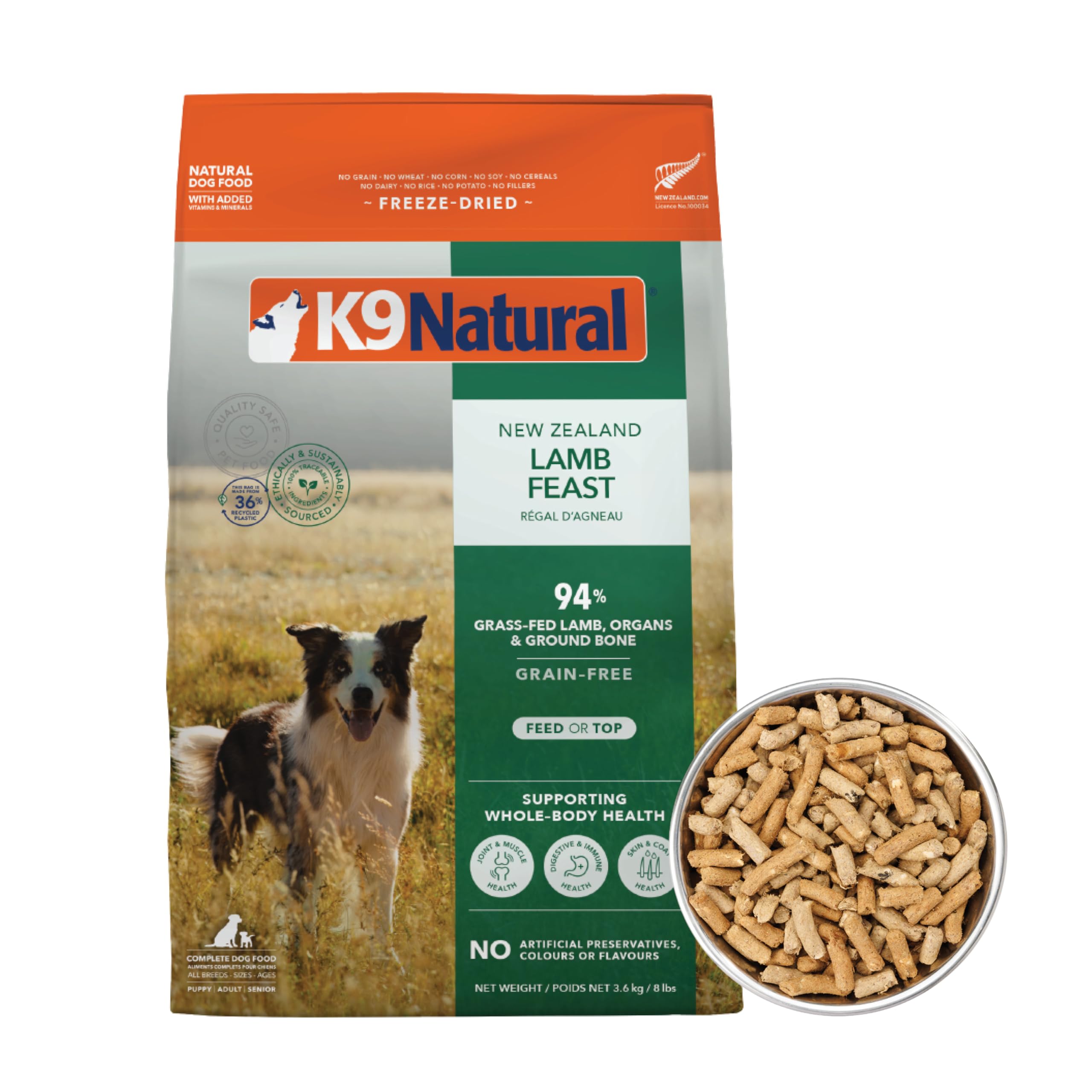 K9 Natural cordero liofilizado para perros, ideal para mezclar con comida seca.
