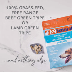 K9 Natural ingredientes verificados: carne de res, hígado, tripa verde y mejillones.