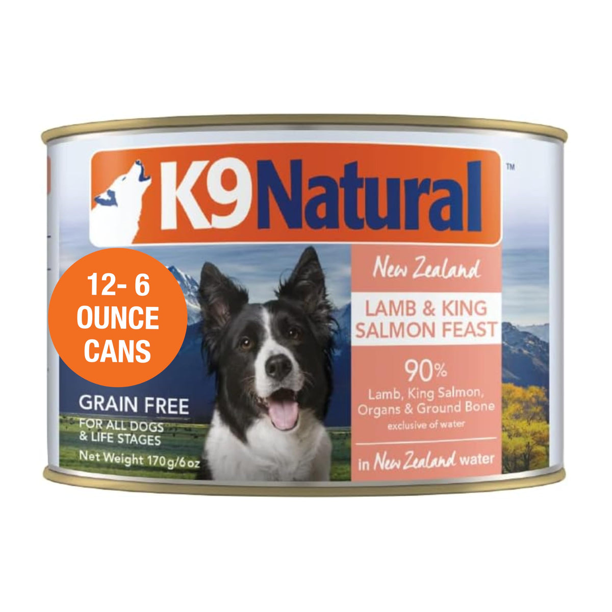 K9 Natural Pate cordero y salmón rey frente, sabor apetitoso para perros.