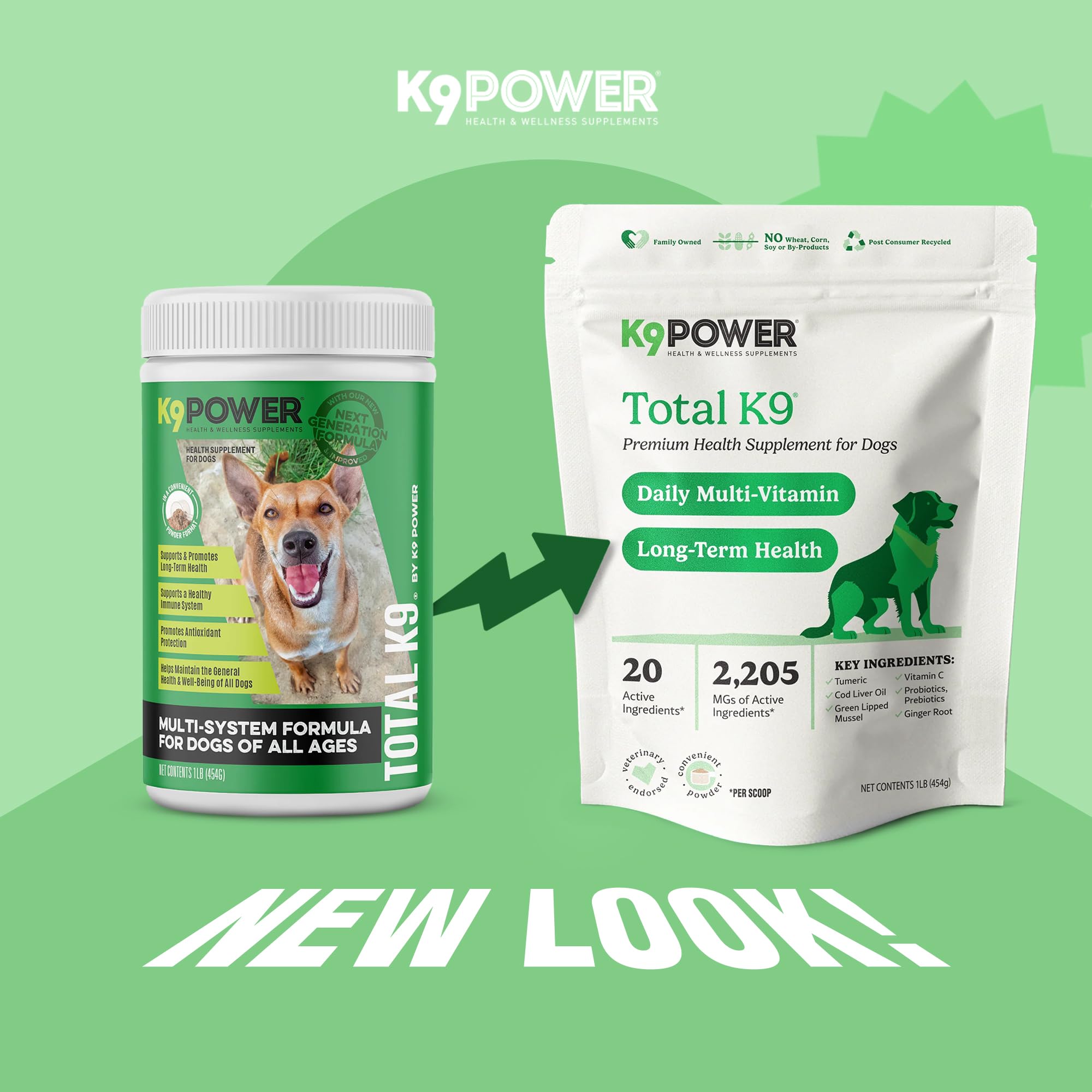 K9 Power Total K9: polvo piel-y-pelo para mantener piel sana y pelaje brillante.