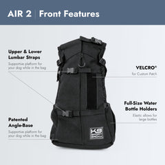 K9 Sport Sack Air 2 con bolsillos laterales ajustables para almacenamiento práctico.