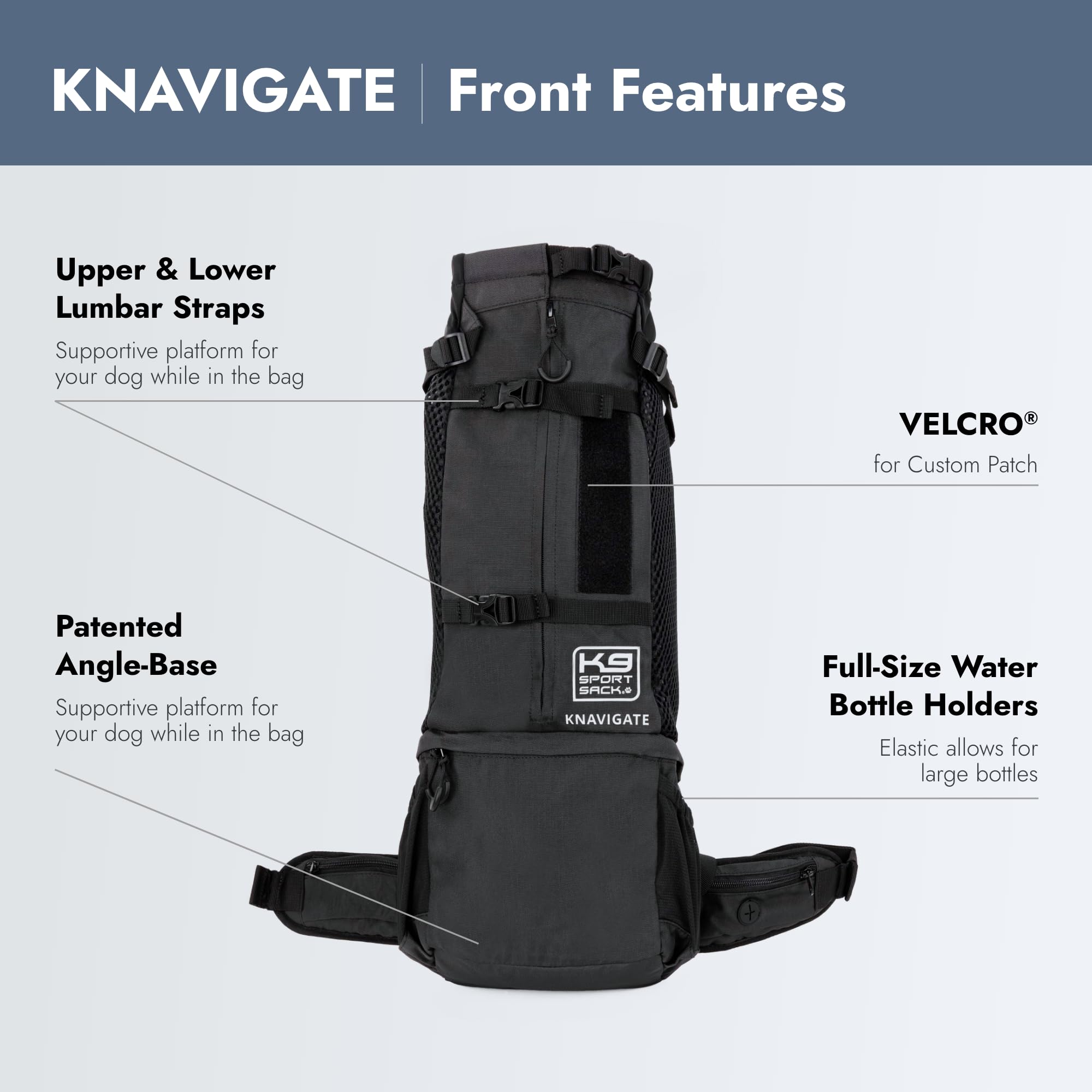 K9 Sport Sack Knavigate, cinturón acolchado, distribución de peso para el usuario.