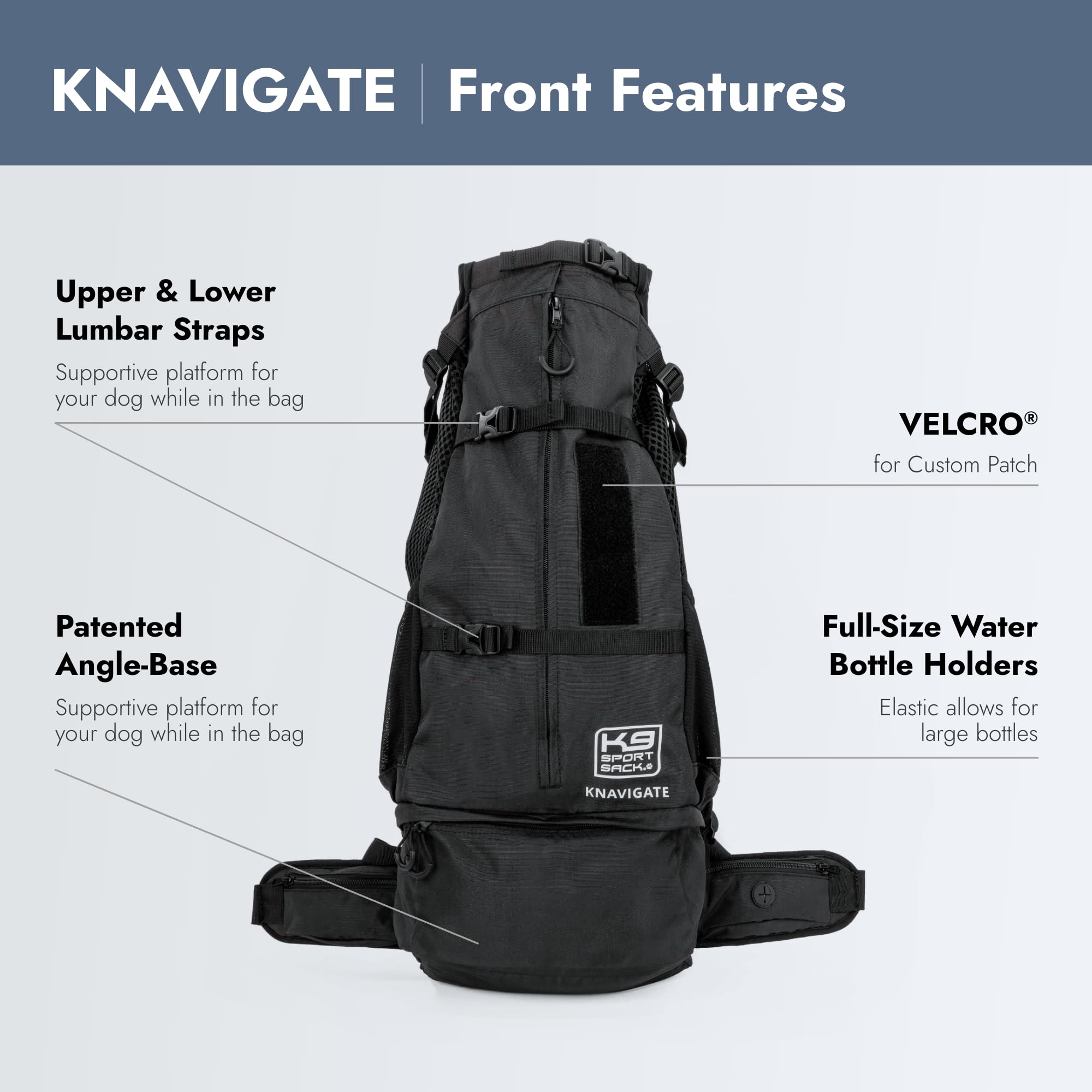 K9 Sport Sack Knavigate, correas ajustables, facilita un ajuste cómodo para ti y tu perro.