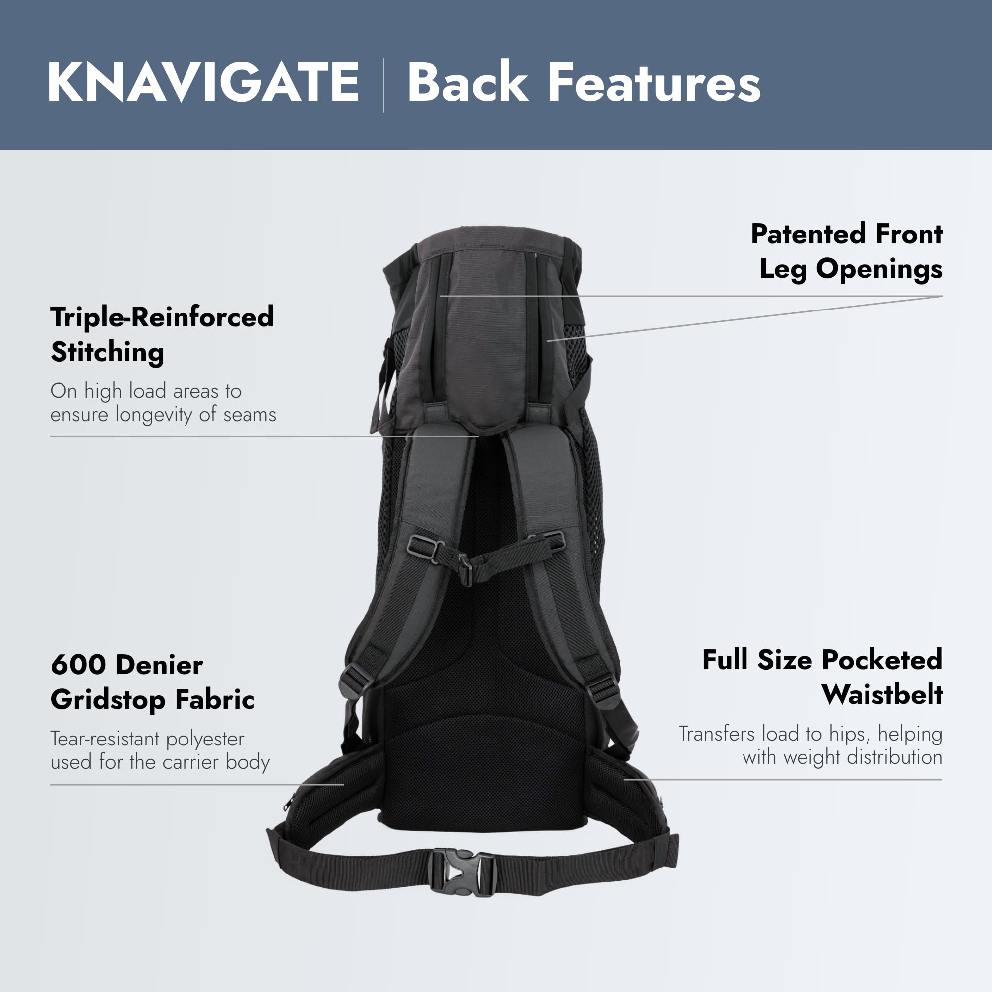 K9 Sport Sack Knavigate de talla extra grande, cinturón de cadera acolchado, mejora la comodidad del usuario.