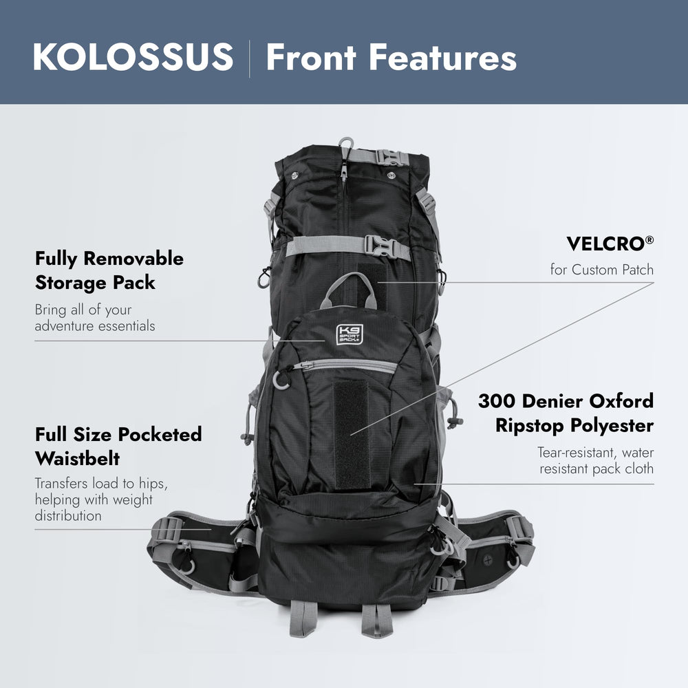 K9 Sport Sack Kolossus XXL: bolsillos laterales para botellas y rutas largas.