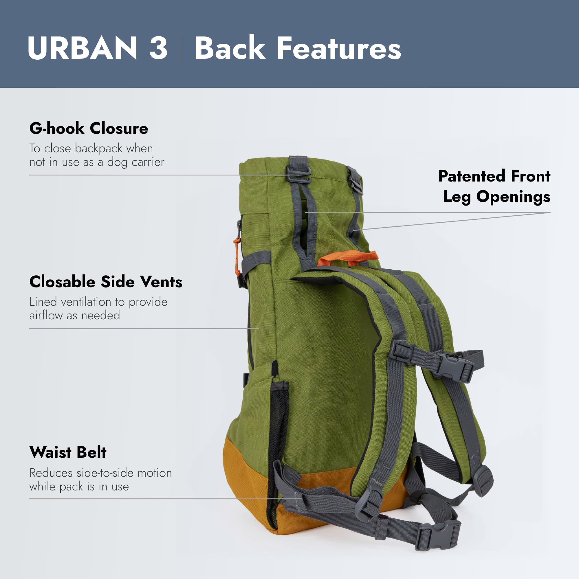 K9 Sport Sack Urban 3 con correa de cintura integrada para ajuste seguro.