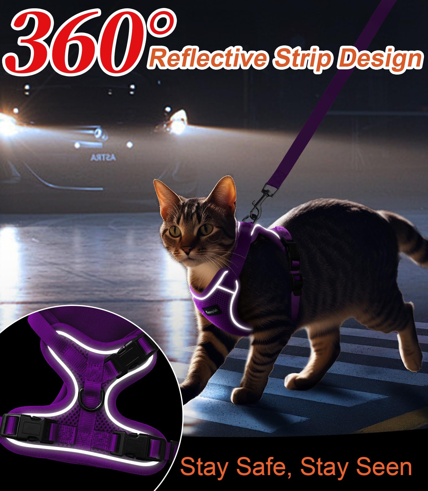 Kaazylab arnés fácil de poner, perfecto para gatos inquietos.