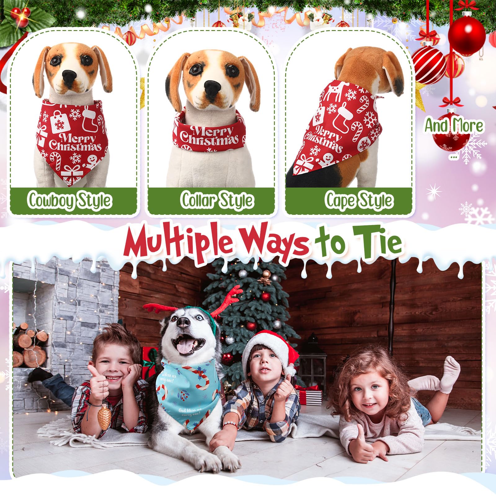 Kacctyen bandana navideña para gatos y perros, patrones festivos para eventos y viajes.