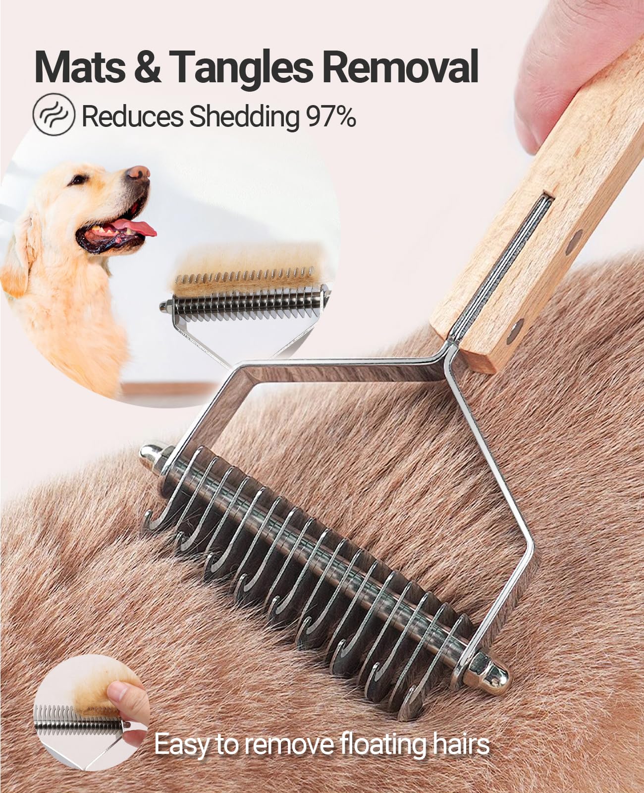 KAIFONG rastrillo deslanado de pelo de mascota en madera para pelos sueltos