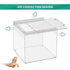 KAKOOTI terrario acrílico transparente con ventilación lateral para flujo de aire.