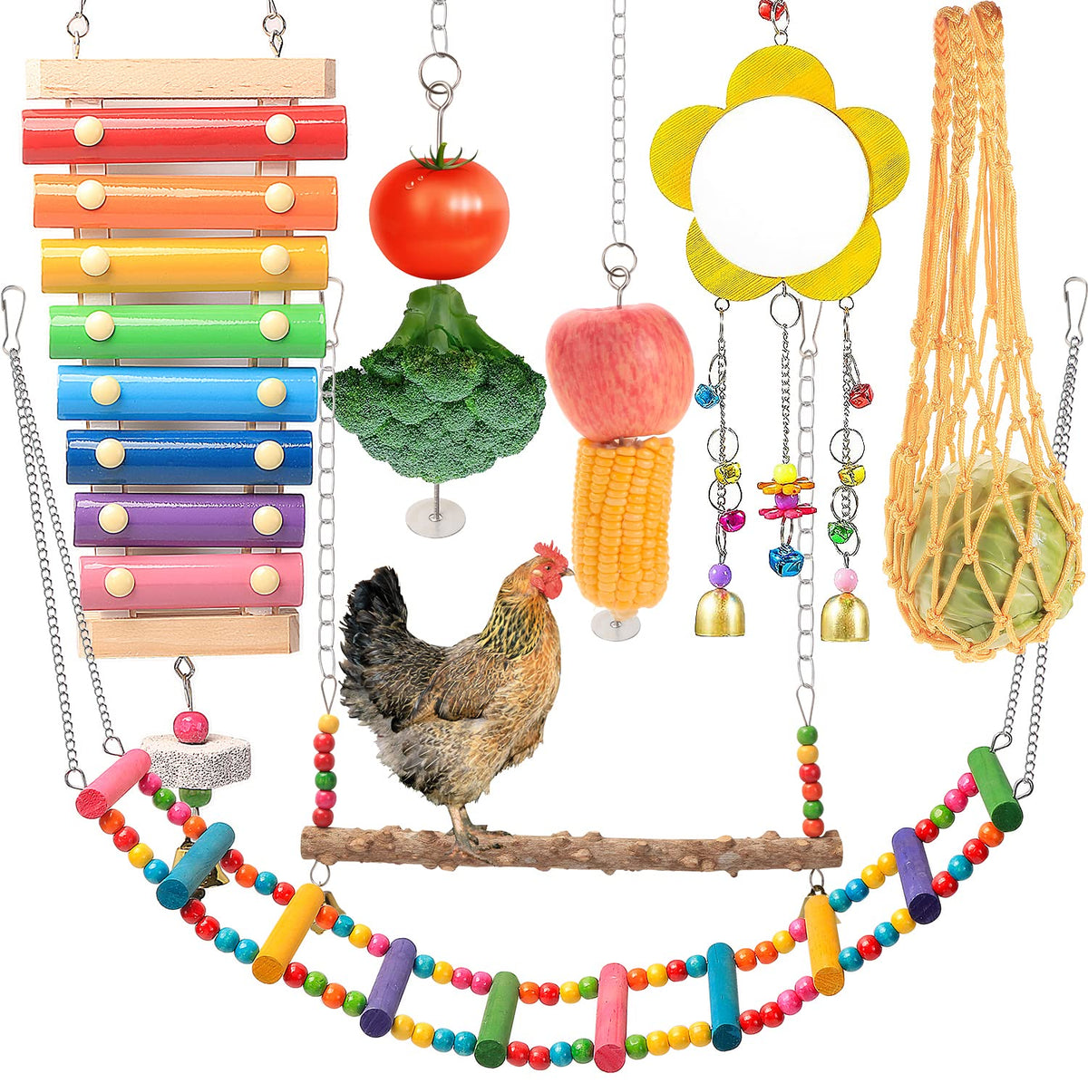 KAKUNM xilófono para gallinas, estimula curiosidad y entretenimiento seguro en el corral