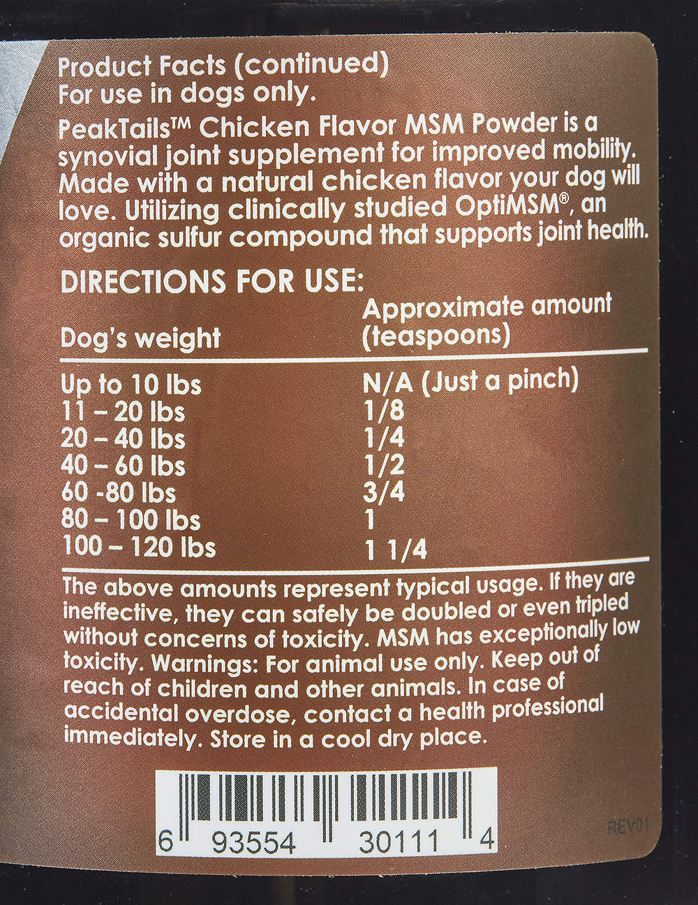 KALA HEALTH PeakTails MSM, polvo, se mezcla fácilmente con la comida para uso diario.