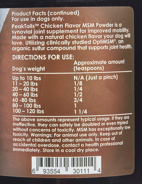 KALA HEALTH PeakTails MSM, polvo, se mezcla fácilmente con la comida para uso diario.
