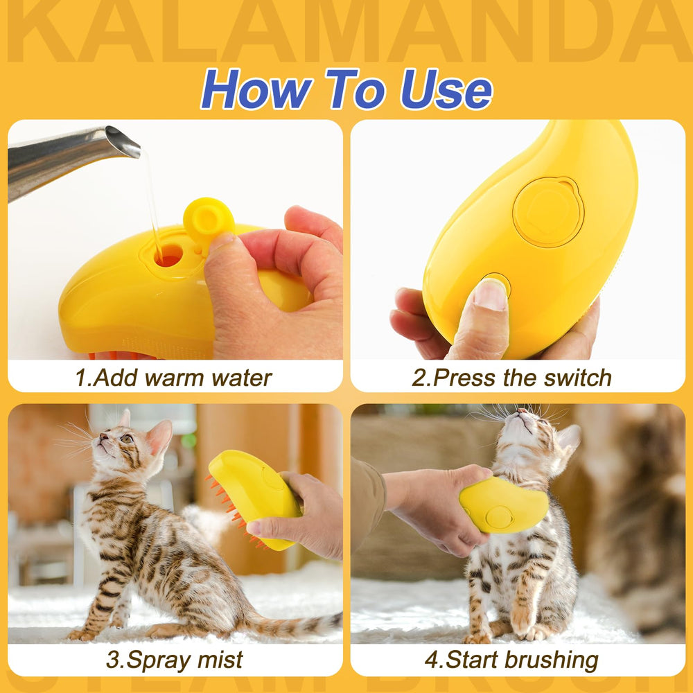 KALAMANDA gato en acción cepillado, demuestra comodidad y control.