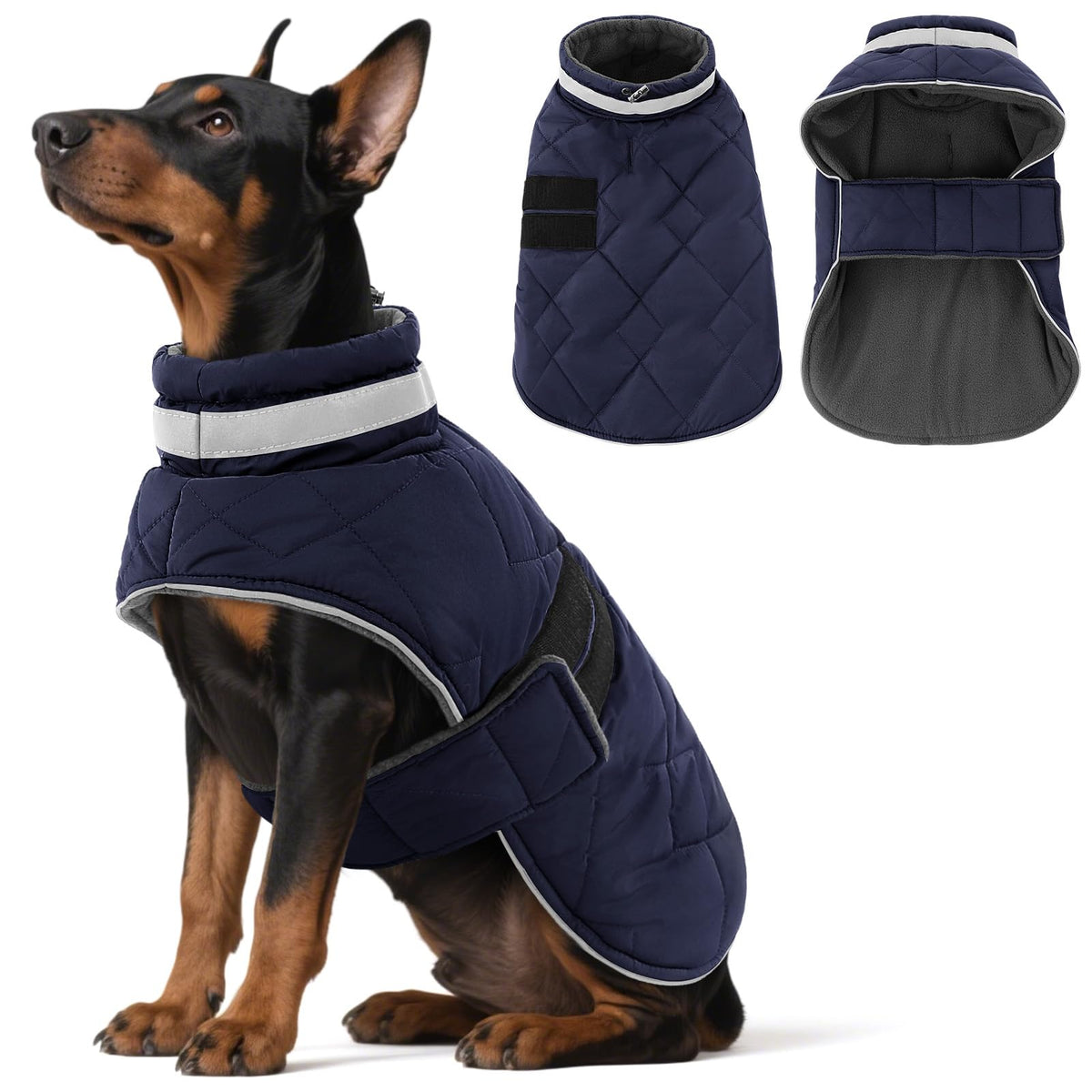 KAMA BRIDAL abrigo para perro azul, ideal para paseos invernales.