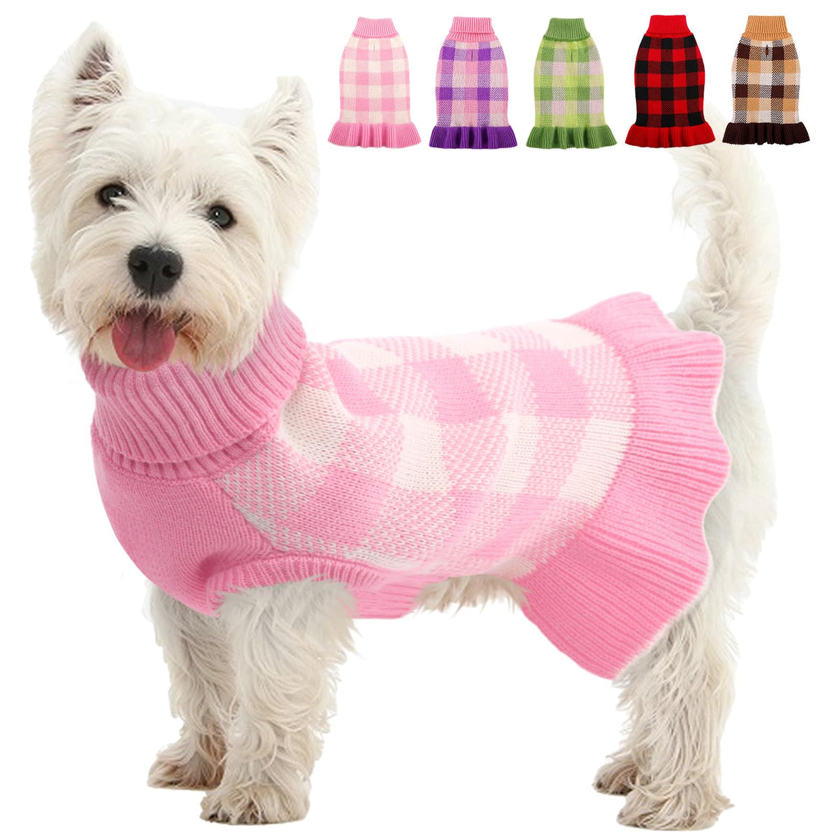 Kama Bridal suéter-perro vestido-cuadro-rosa para paseos con estilo
