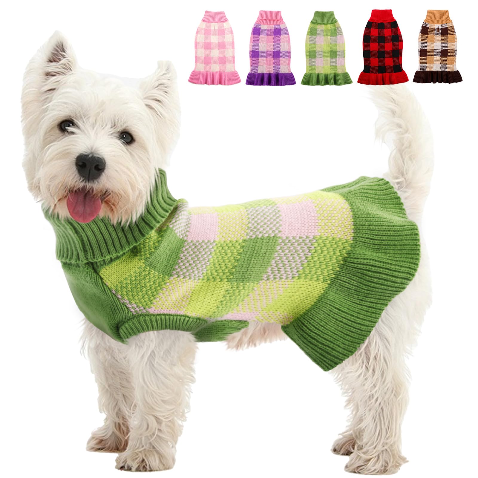 KAMA BRIDAL suéter para perro con cuadros verde, cómodo y cálido para paseos.