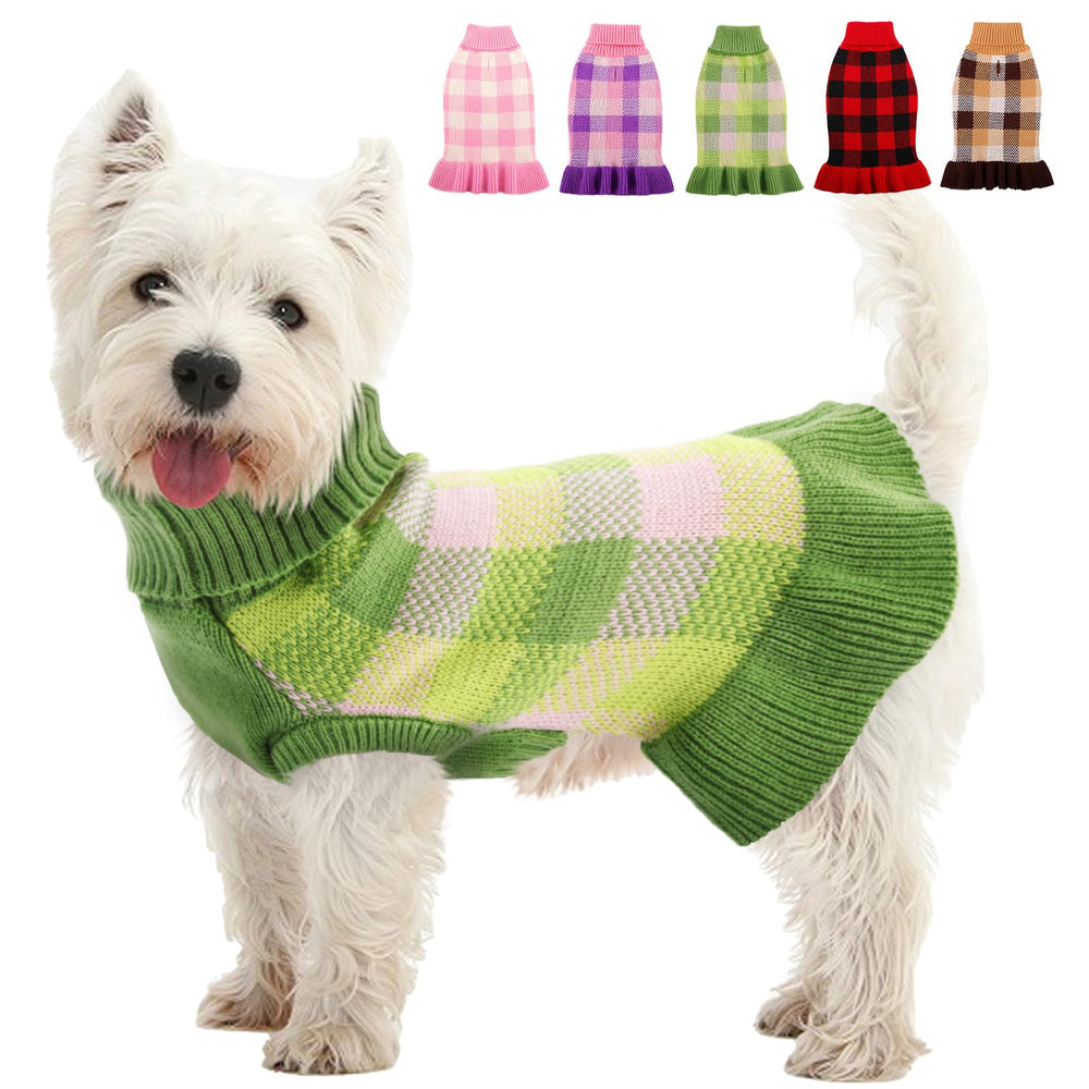 KAMA BRIDAL suéter para perro con cuadros verde, cómodo y cálido para paseos.