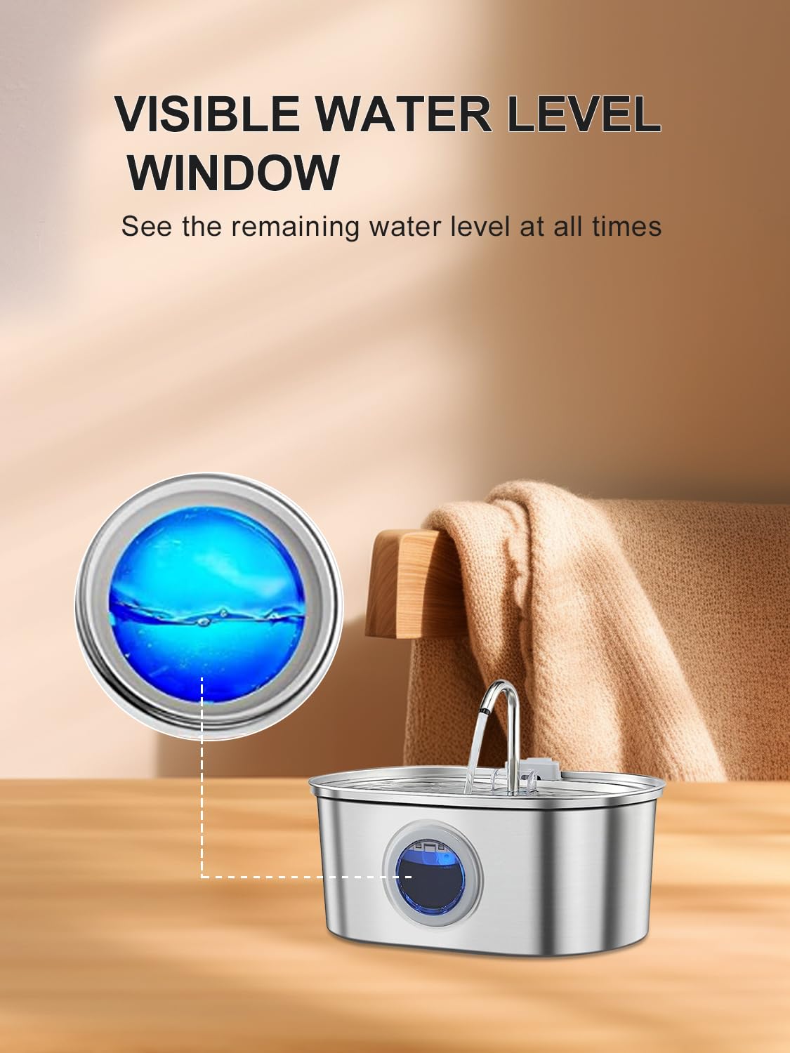 KANCHOU fuente para gatos con ventana de nivel visible para evitar quedarse sin agua.