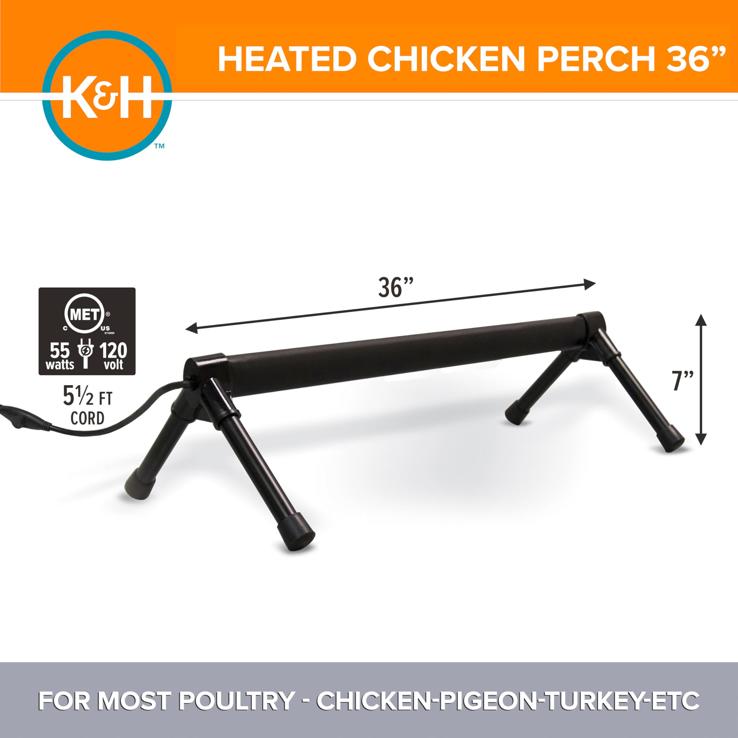 K&H Percha caliente para coop, ergonómica y segura para el descanso diario.