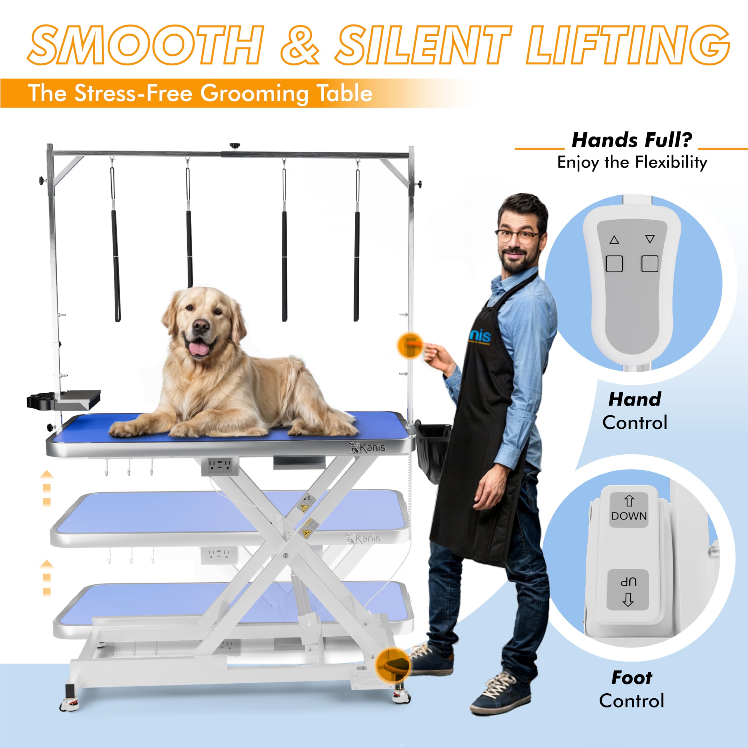 KANIS mesa de grooming eléctrica para perros ruedas retráctiles para movilidad suave