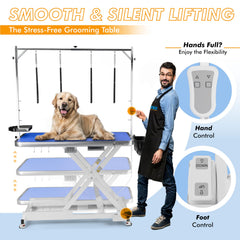 KANIS mesa de grooming eléctrica para perros ruedas retráctiles para movilidad suave