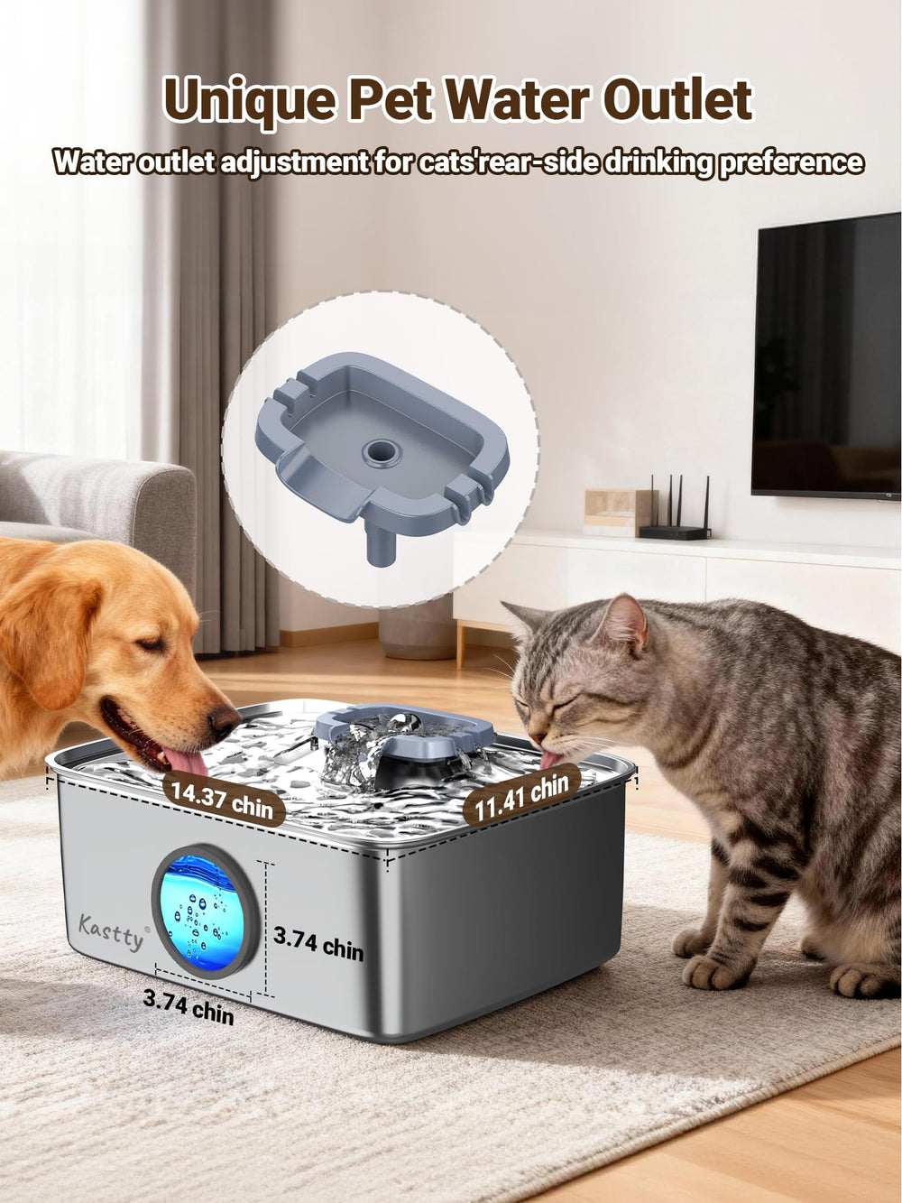 Kastty bebedero para perros 15L, acero inoxidable 304